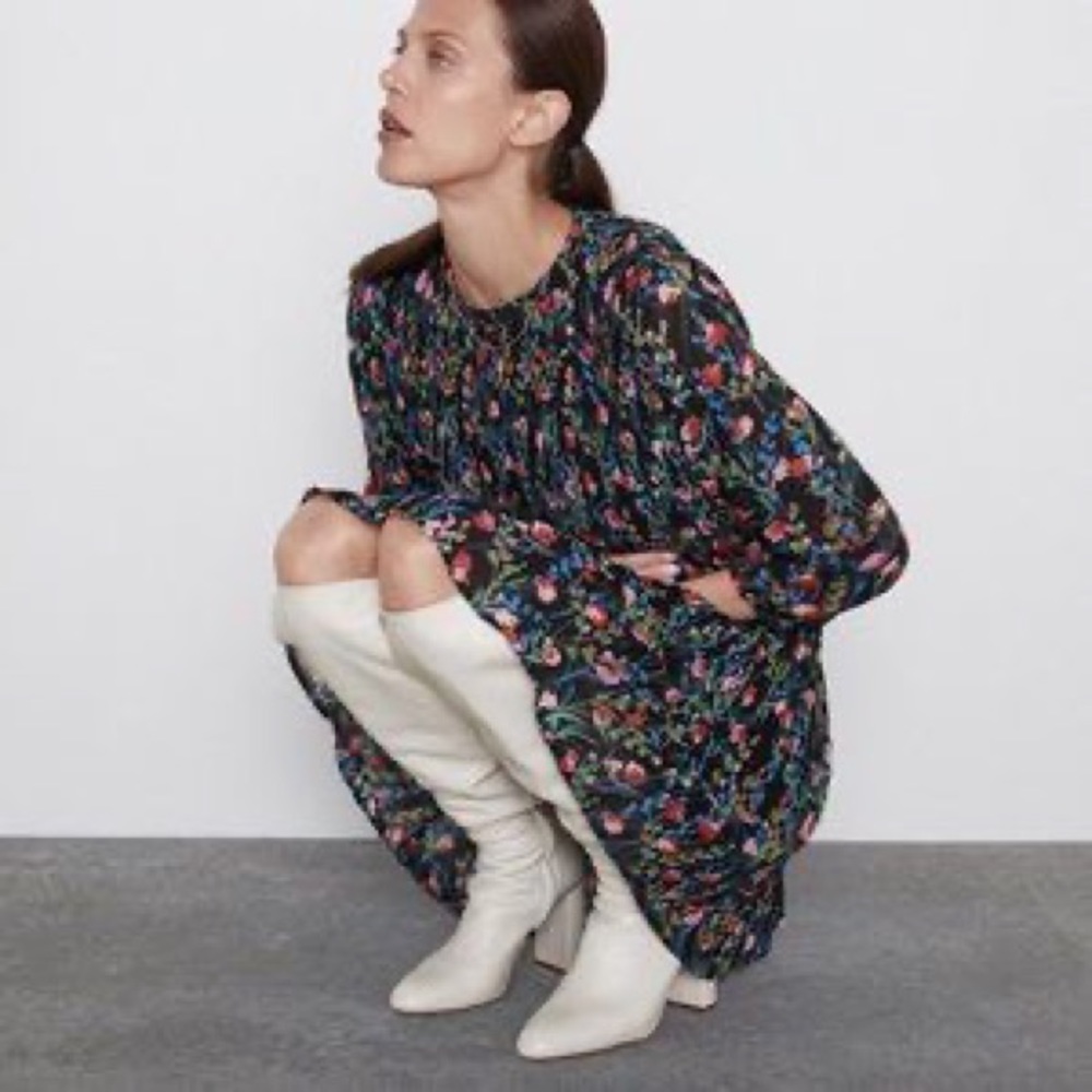 NWT Zara The Annie Dress Floral Pleated Dress Sz M - Picture 2 of 16